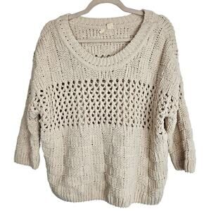 Moth Anthropologie Sweater Open Knit Sweater Women M Cream Pullover Sweater